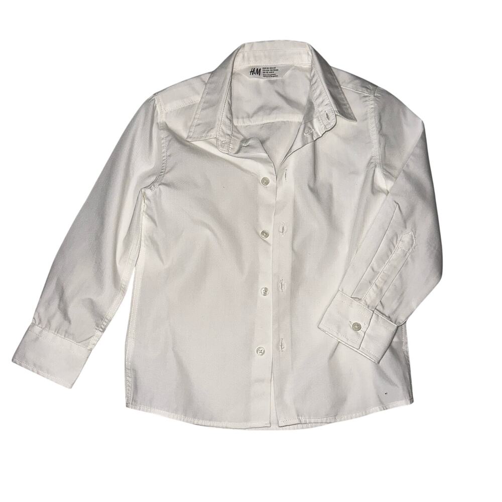 H&M Boys White Long Sleeve Button-Up Shirt – Size 4-5Y